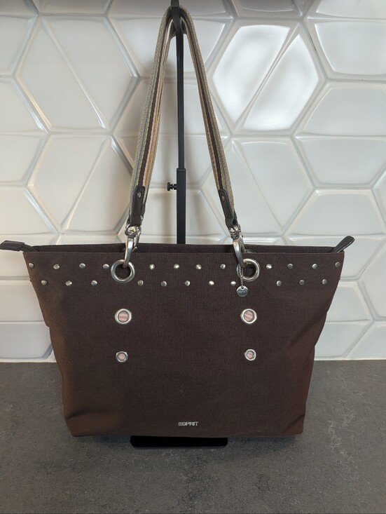 Esprit Handbags - Vintage Y2K Esprit Chocolate Brown Shoulder Bag Studded Grommet 2000s